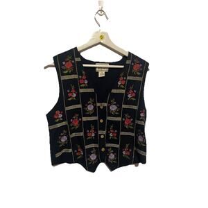 Vintage Tantrums Womens Size M Corduroy Embroidered Vest Autumn Boho Grannycore